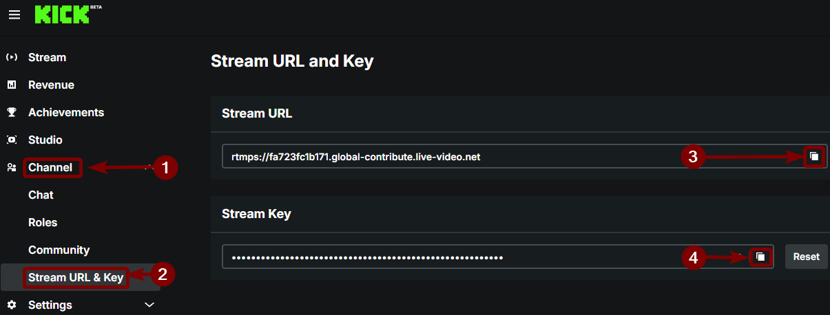 Kick Stream Key & URL